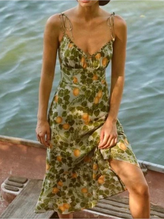 Reformation Dresses & Skirts - Reformation Embry Dress Orange Grove, Green Floral Tie-Shoulder Midi Dress